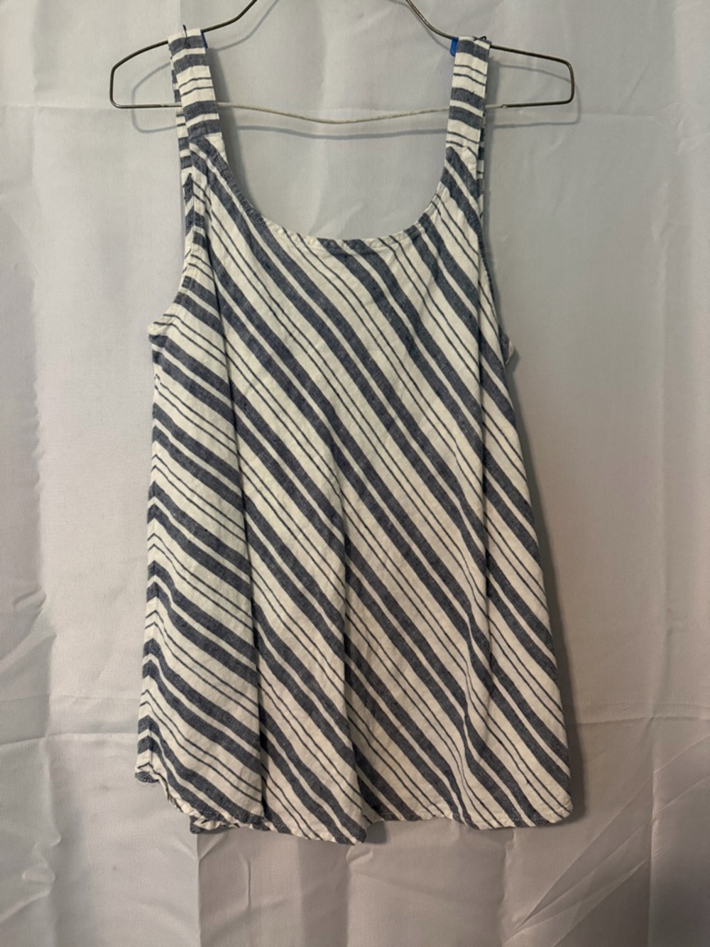Women's Blue and White Striped Tank Top denim linen